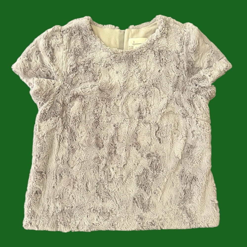 Anthropologie Grey Faux Fur Top
